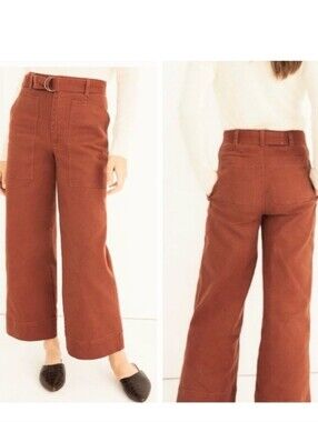 Madewell High-Rise Wide Leg Pants in Rust Utility Cropped